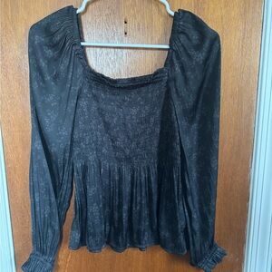 GAP Black Smocked Blouse with Ruffled Long Sleeves